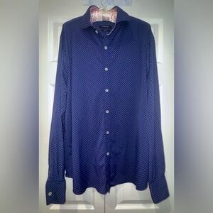 Bugatchi men's button down shirt. Blue with dotted design. NO SIZE TAG EUC